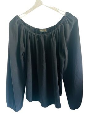 Laura Bynes Black Off-Shoulder Balloon Sleeve Blouse Top